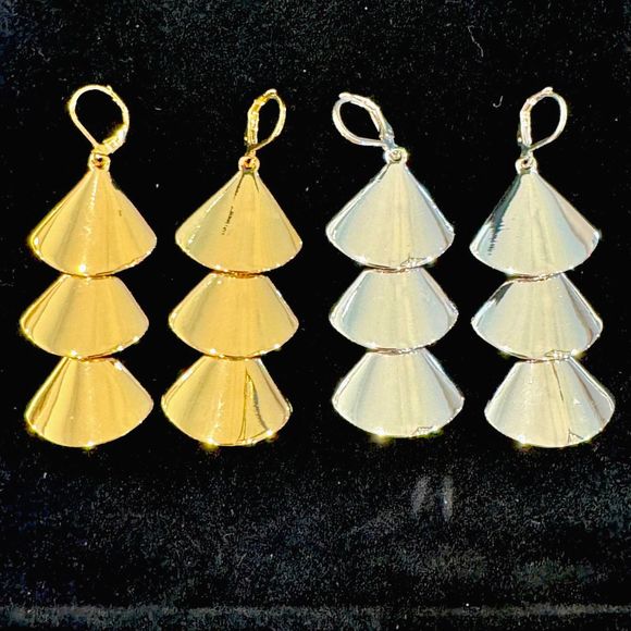 Joan Rivers Polished 3 Tiered Conical Drop Earrings in Gold & Silver - 2 Sets - Picture 2 of 6